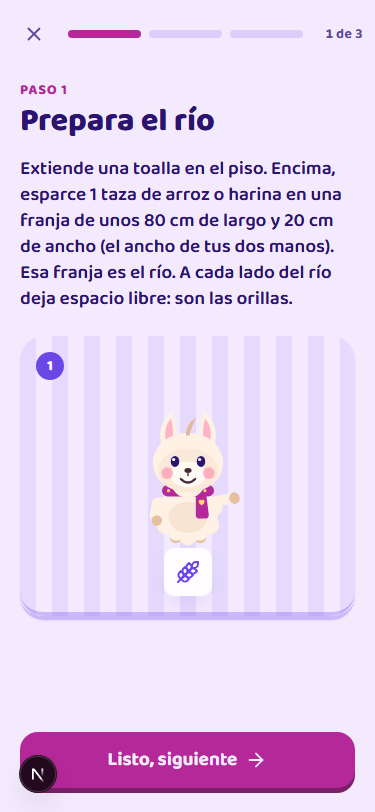 Modo juego: un paso a la vez, grande y claro